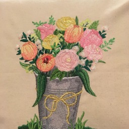 Embroidered Pillow Cover-Spring Bucket Of Blooms - thumbnail 2