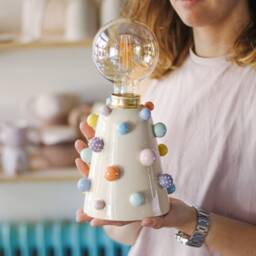 Handmade Ceramic Table Lamp With Pompons - Bedside Desk Light - thumbnail 4