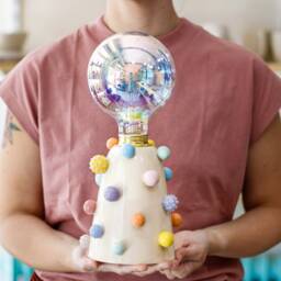 Handmade Ceramic Table Lamp With Pompons - Bedside Desk Light - thumbnail 2