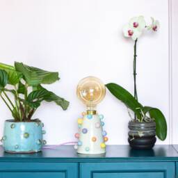 Handmade Ceramic Table Lamp With Pompons - Bedside Desk Light - thumbnail 3