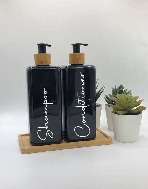 Personalised Black Square Soap Dispenser Bottle With Bamboo Pump 250Ml & 500Ml - image 1