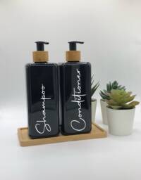 Personalised Black Square Soap Dispenser Bottle With Bamboo Pump 250Ml & 500Ml - thumbnail 1