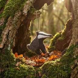 Bertie Badger - Needle Felt Hanging Decoration Countryside Eco Friendly Handmade Fair Trade Woodland Christmas