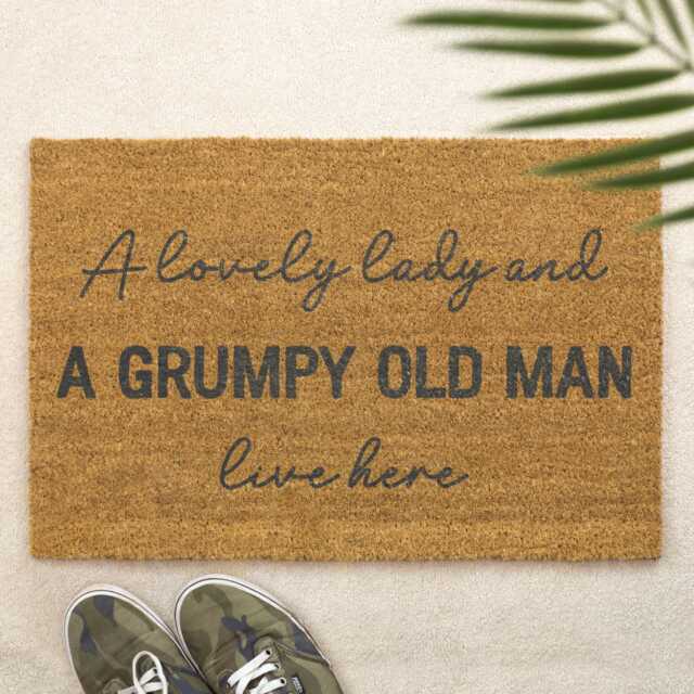 A Lovely Lady & A Grumpy Old Man Live Here Doormat Funny Couple Door Mat Coir Entrance Gift For Couples, Mum & Dad Or Grandparents - image 1