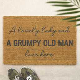 A Lovely Lady & A Grumpy Old Man Live Here Doormat Funny Couple Door Mat Coir Entrance Gift For Couples, Mum & Dad Or Grandparents - thumbnail 1