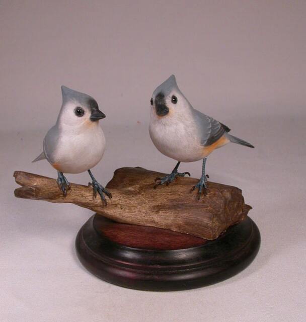Tufted Titmouse Pair #2 Hand Carved & Painted Wooden Bird - image 1