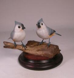 Tufted Titmouse Pair #2 Hand Carved & Painted Wooden Bird - thumbnail 1