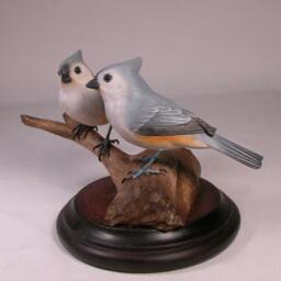 Tufted Titmouse Pair #2 Hand Carved & Painted Wooden Bird - thumbnail 2