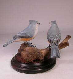 Tufted Titmouse Pair #2 Hand Carved & Painted Wooden Bird - thumbnail 3