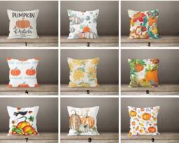 Halloween Pumpkin Cushion Covers/Decorative Autumn Pillow Cases/Dry Leaves Orange Yellow Print Cases/Pumpkin & Cover - thumbnail 1
