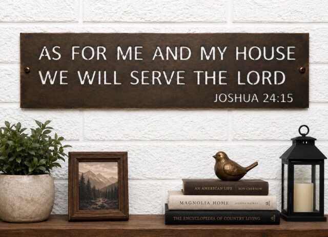 Bible Verse Sign Stainless Steel Wall Art Scripture Display Christian Home Faith Gift Inspirational Family Motto Plaque Joshua Serve Lord - image 1