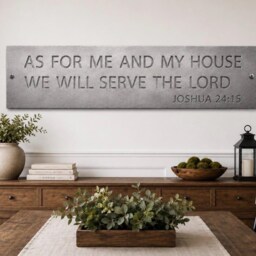 Bible Verse Sign Stainless Steel Wall Art Scripture Display Christian Home Faith Gift Inspirational Family Motto Plaque Joshua Serve Lord - thumbnail 2