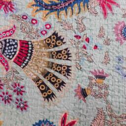 Handmade Indian Kantha Quilt Floral Print Cotton Bedspread Throw - thumbnail 4