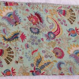 Handmade Indian Kantha Quilt Floral Print Cotton Bedspread Throw - thumbnail 3