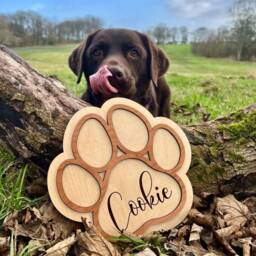 Personalised Paw Print Sign Laser Engraved Wood Pet Name Plaque - thumbnail 3