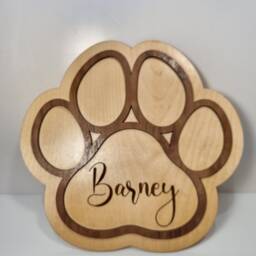 Personalised Paw Print Sign Laser Engraved Wood Pet Name Plaque - thumbnail 2