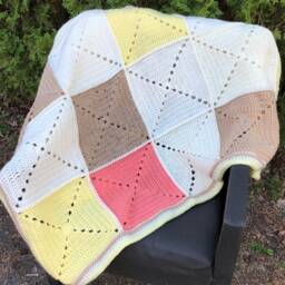 Yellow & Tan Basic Granny Square Patchwork Crochet Blanket - thumbnail 3