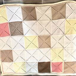Yellow & Tan Basic Granny Square Patchwork Crochet Blanket - thumbnail 4