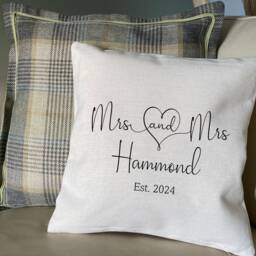 Personalised Cushion Mr & Mrs, & Etc./Wedding Cover Only Or With Insert 40cm X Cream Linen White Velvet - thumbnail 2