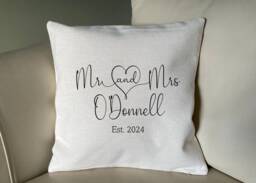 Personalised Cushion Mr & Mrs, & Etc./Wedding Cover Only Or With Insert 40cm X Cream Linen White Velvet