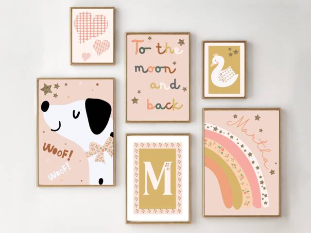Set Of Girls Room Or Nursery Prints Including A Personalised Name Rainbow Print. Gallery Wall Prints, Printed & Shipped - Prints Only - image 1
