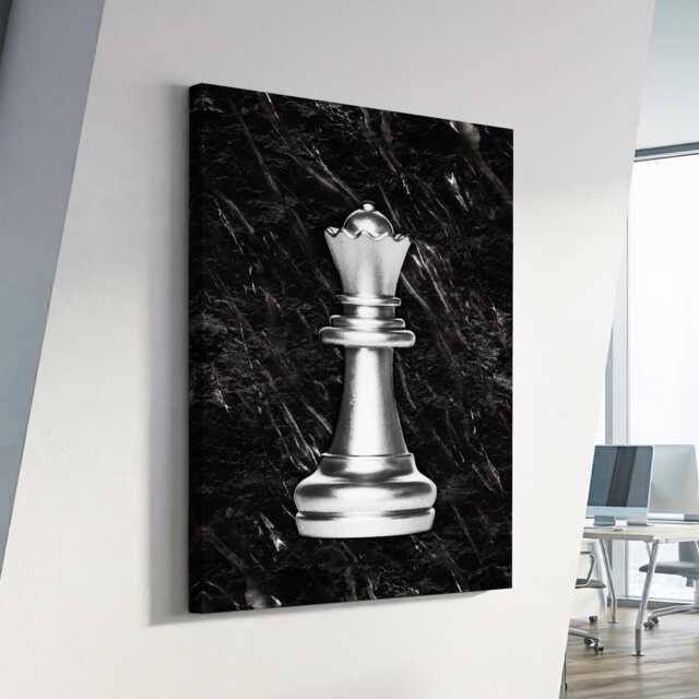 Queen Chess Piece Silver Board Game Fun Unique Marble Style, Framed Canvas Wall Art Poster Print, Home Office & Room Decor, Gift Idea - image 1