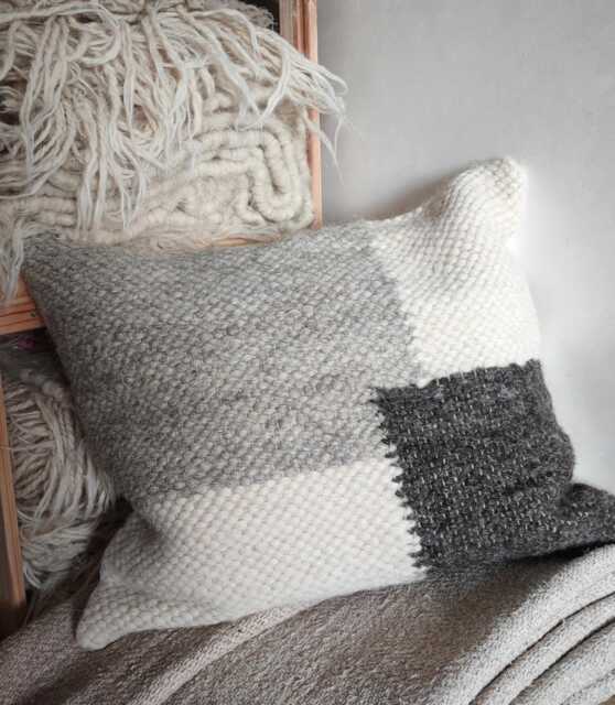 Handmade Wool Lumbar Pillow, Textured Ivory Sofa Scandinavian Home Decor Accent, Unique Boho Room 18.5''x18.5'' - image 1