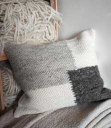 Handmade Wool Lumbar Pillow, Textured Ivory Sofa Scandinavian Home Decor Accent, Unique Boho Room 18.5''x18.5''