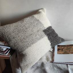 Handmade Wool Lumbar Pillow, Textured Ivory Sofa Scandinavian Home Decor Accent, Unique Boho Room 18.5''x18.5'' - thumbnail 3