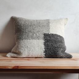 Handmade Wool Lumbar Pillow, Textured Ivory Sofa Scandinavian Home Decor Accent, Unique Boho Room 18.5''x18.5'' - thumbnail 2