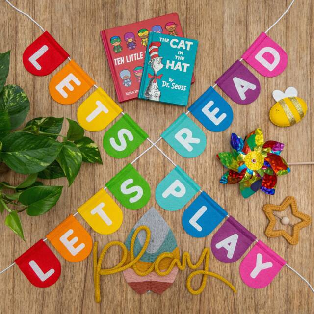 Lets Play, Read Felt Bunting, Nursery Wall Hanging Garland - image 1