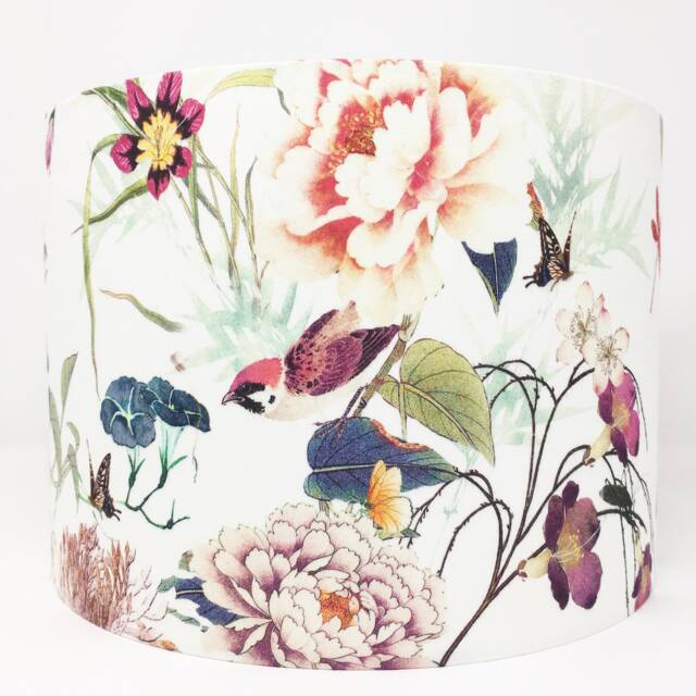 Sparrow Floral Lampshade Chinoiserie Style, Knitted Cotton - image 1