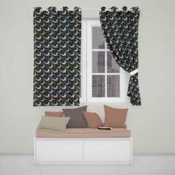 Golden Crescent Moon Ocean Waves Night Seamless Pattern Readymade Eyelet Ring Top Thermal 100% Blackout Curtains - thumbnail 1