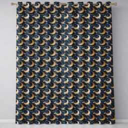 Golden Crescent Moon Ocean Waves Night Seamless Pattern Readymade Eyelet Ring Top Thermal 100% Blackout Curtains - thumbnail 2