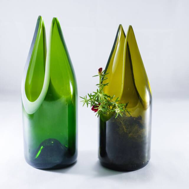 Glass Bottle Flower Vase - Pot Made From Wine Bottle - image 1
