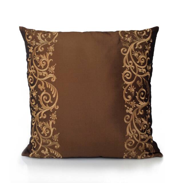 Milk Chocolate & Gold Tan Decorative Throw Pillow Cover, Cushion Covers, Pillowcase, Accent Pillows, Silk Embroidery, Luxury Pillows - image 1