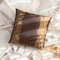 Milk Chocolate & Gold Tan Decorative Throw Pillow Cover, Cushion Covers, Pillowcase, Accent Pillows, Silk Embroidery, Luxury Pillows - thumbnail 2