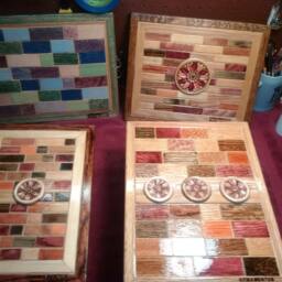 Wood Wall Art Sculpture Featuring Geometric Oak Pieces Stained in A Variety Of Fall Colors - thumbnail 3