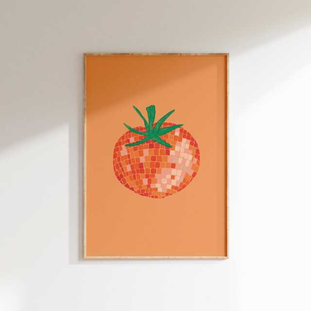 Disco Ball Tomato Wall Print - Poster Girl Aesthetic Lover Gift Illustration For Download Art - image 1