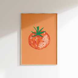 Disco Ball Tomato Wall Print - Poster Girl Aesthetic Lover Gift Illustration For Download Art - thumbnail 1