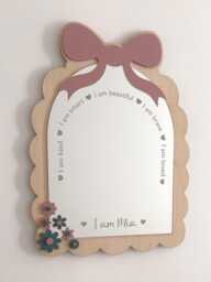 Personalised Affirmation Mirror, Wood & Acrylic With Bow Flowers