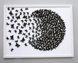 Black & White Butterflies Painting, Wall Art, 3D Paper Art, Handmade D??cor, Home Decoration, Butterflies' White/Black Circle - thumbnail 1