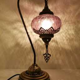 Free Uk/Eu Led Bulb Luxurious Bohemian Turkish Crackle Purple Glass Swan Neck Desk Table Lamp, Bedside Statement Light - thumbnail 2