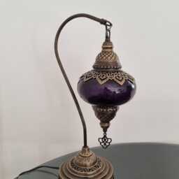 Free Uk/Eu Led Bulb Luxurious Bohemian Turkish Crackle Purple Glass Swan Neck Desk Table Lamp, Bedside Statement Light - thumbnail 3