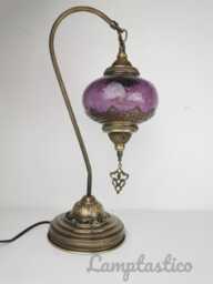 Free Uk/Eu Led Bulb Luxurious Bohemian Turkish Crackle Purple Glass Swan Neck Desk Table Lamp, Bedside Statement Light