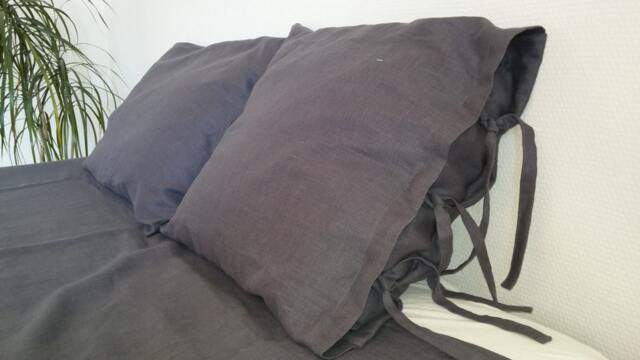 Set Of Two Dark Grey Pillowcases , 100% Linen Softened Pillow Covers Euro Shams Handmade Flax Bedding - image 1