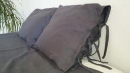 Set Of Two Dark Grey Pillowcases , 100% Linen Softened Pillow Covers Euro Shams Handmade Flax Bedding - thumbnail 1