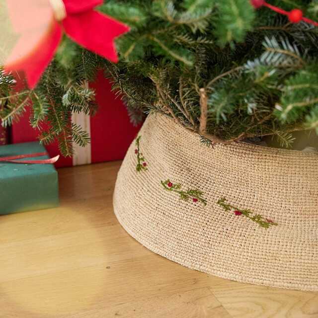 Evergreen Crocheted Raffia Tree Collar, Hand Woven Festive Skirt, Handmade Christmas Decor - image 1
