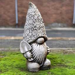 Concrete Gnome With Shovel Statue Whimsical Elf Sculpture Handmade Stone Ornament Outdoor Fairy Garden Decor Cement Front Door Gift - thumbnail 4