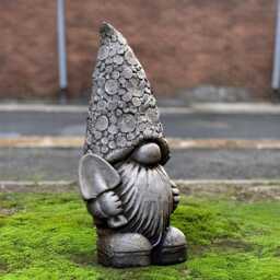 Concrete Gnome With Shovel Statue Whimsical Elf Sculpture Handmade Stone Ornament Outdoor Fairy Garden Decor Cement Front Door Gift - thumbnail 1